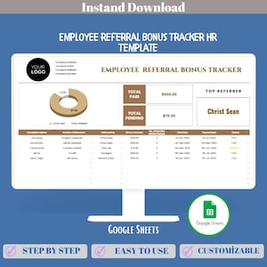 Employee Referral Bonus Tracker Google Sheets Referral Program Employee Rewards Hiring Bonus HR Management Template