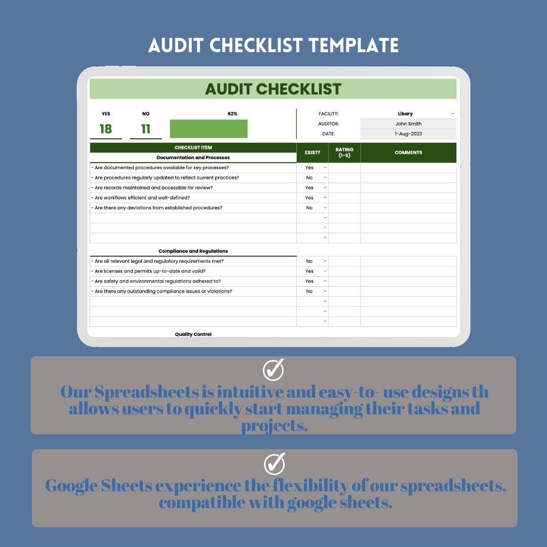 Audit Checklist Google Sheets Compliance Checklist Internal Audit ...