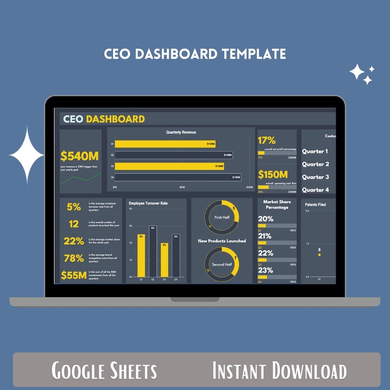 CEO Dashboard Google Sheets Executive KPI Tracker Business Performance ...
