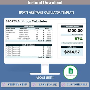 Sports Arbitrage Calculator Google Sheets Template For Small Business Betting Analysis, Risk Free Profit Planning And Odds Comparison