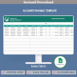 Accounts Payable Template Google Sheets,Editable Vendor Payment Log,Bill Tracker Spreadsheet,Invoice Due Date Monitor,Finance Register Sheet