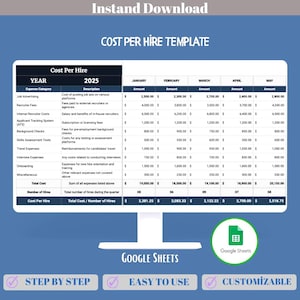 Cost Per Hire Calculator Google Sheets Template For Recruitment Cost Analysis Hiring Budget Tracking And HR Hiring Metrics