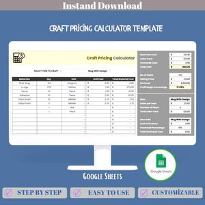 Craft Pricing Calculator Google Sheets Handmade Product Cost Profit Margin Dashboard Template System Tool