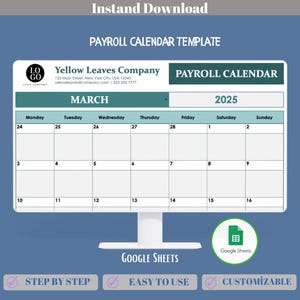 Payroll Calendar Google Sheets Template With Biweekly, Monthly, Weekly Schedules, Pay Period Tracker, Holiday Marking & Auto Highlights