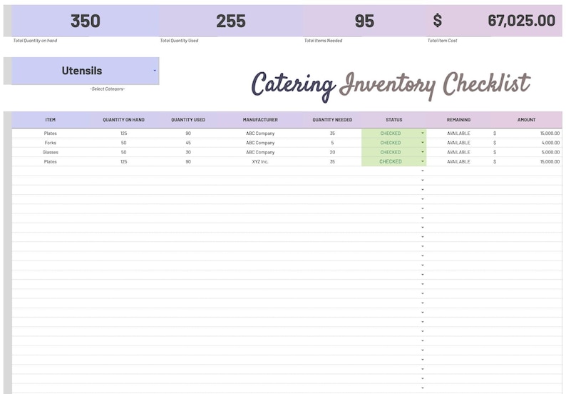 Catering Inventory Checklist Google Sheets Food Inventory Tracker ...