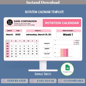 Rotation Calendar Template Google Sheets, Editable Shift Schedule Planner, Rotating Team Organizer, Work Cycle Tracker,Staff Duty Roster Log