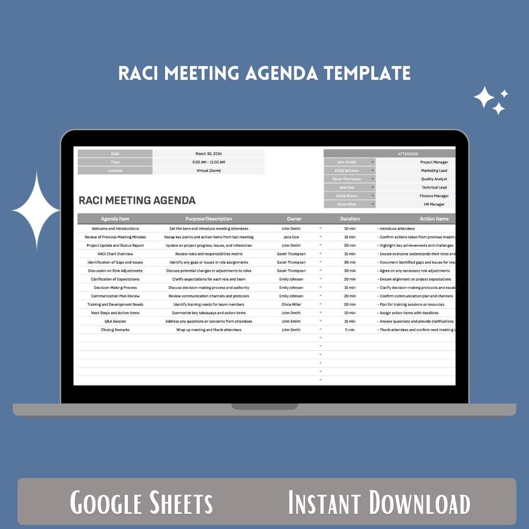 RACI Meeting Agenda Template, Responsibility Assignment Matrix, Google ...