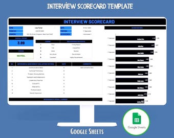 Interview Scorecard Google Sheets Candidate Evaluation Tracker Hiring Scorecard HR Recruitment Dashboard Template