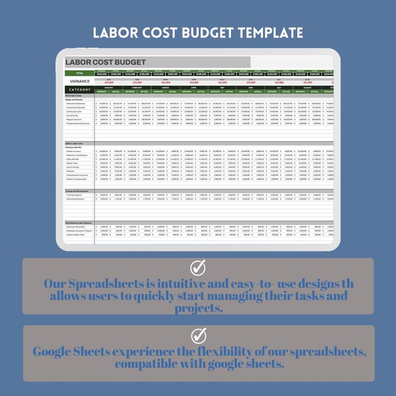 Labor Cost Budget Google Sheets Workforce Expense Tracker Payroll ...