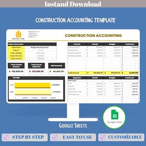 Construction Accounting Google Sheets Job Costing Project Expenses Contractor Budget Financial Management Bookkeeping Template