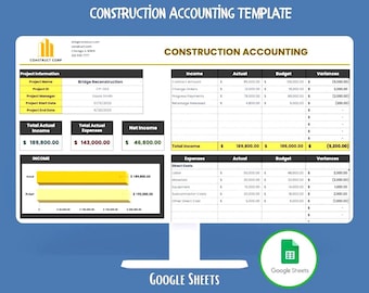 Construction Accounting Google Sheets Job Costing Project Expenses Contractor Budget Financial Management Bookkeeping Template