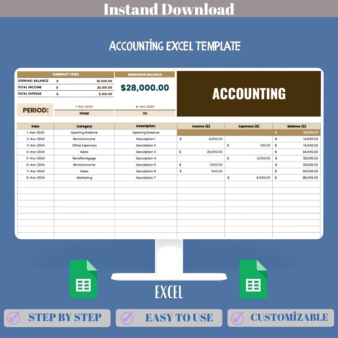 Excel Accounting Template, Track Income and Expenses, Manage Financial ...