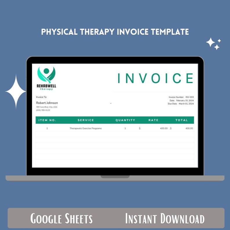 Physical Therapy Invoice Template,editable Digital Download,google ...
