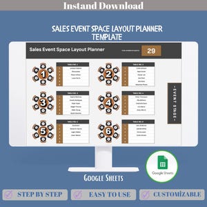 Layout-Planer-Vorlage für Verkaufsveranstaltungen Google Sheets, bearbeitbares Stand-Aufstellungs-Blatt, Event-Floor-Plan-Organizer, Venue Map-Tracker