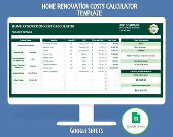 Calculadora de costos de renovación de viviendas en Google Sheets, Estimador de presupuesto de remodelación, Planificador de gastos de proyectos, Plantilla de análisis de costos