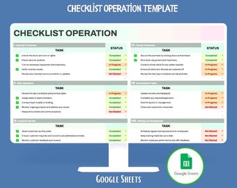 Checklist Operation Template Google Sheets Small Business Workflow Tracker Task Management Process Control Operational Checklist Sheet
