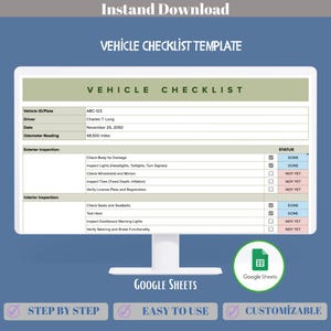 Vehicle Checklist Google Sheets Template For Car Inspection, Maintenance Tracking, Safety Checks And Fleet Condition Monitoring