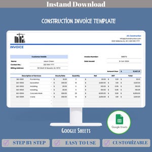 Konstruktionsrechnungsvorlage für Google Sheets | Subunternehmer-Abrechnung, Projekt-Zahlungs-Tracker, Konstruktions-Buchhaltung