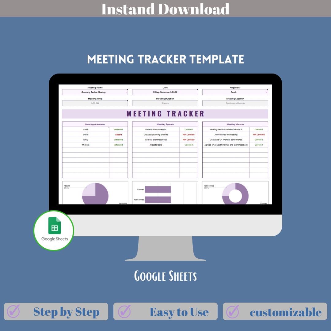 Meeting Tracker Template Editable Google Sheets Easy Digital Download