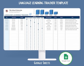 Language Learning Tracker Google Sheets Template For Study Planning, Vocabulary Tracking, Progress Monitoring And Fluency Goals