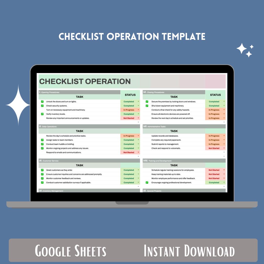 Checklist Operation Google Sheets Template, Business Workflow Tracker ...
