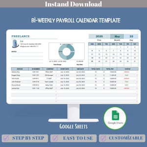 Bi-Weekly Payroll Calendar Google Sheets Template For Tracking Pay Periods, Payday Schedules, Holidays, Deductions, And Work Hours