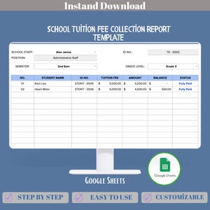 School Tuition Fee Collection Report Template Google Sheets, Editable Payment Log Sheet, Student Fee Tracker, Education Finance Tool
