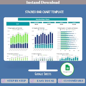 Stacked Bar Chart Template Google Sheets, Editable Graph for Data Visualization, Business Analytics Dashboard, Comparative Report Tool