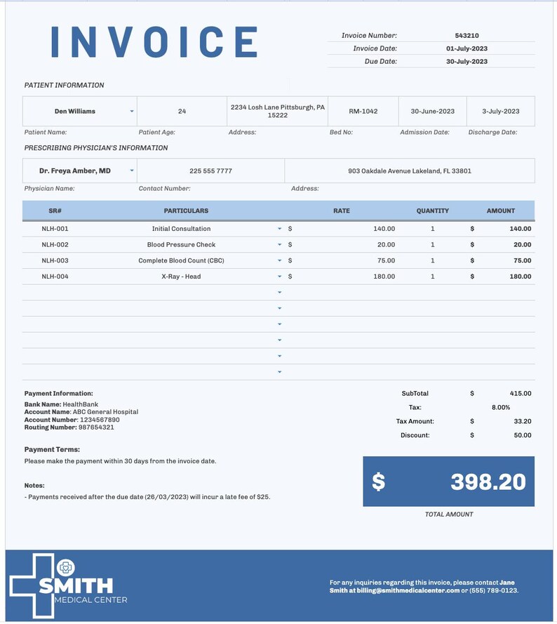 Nhs Invoice Example Hospital Invoice Google Sheets Medical Billing Invoice Patient Billing ...