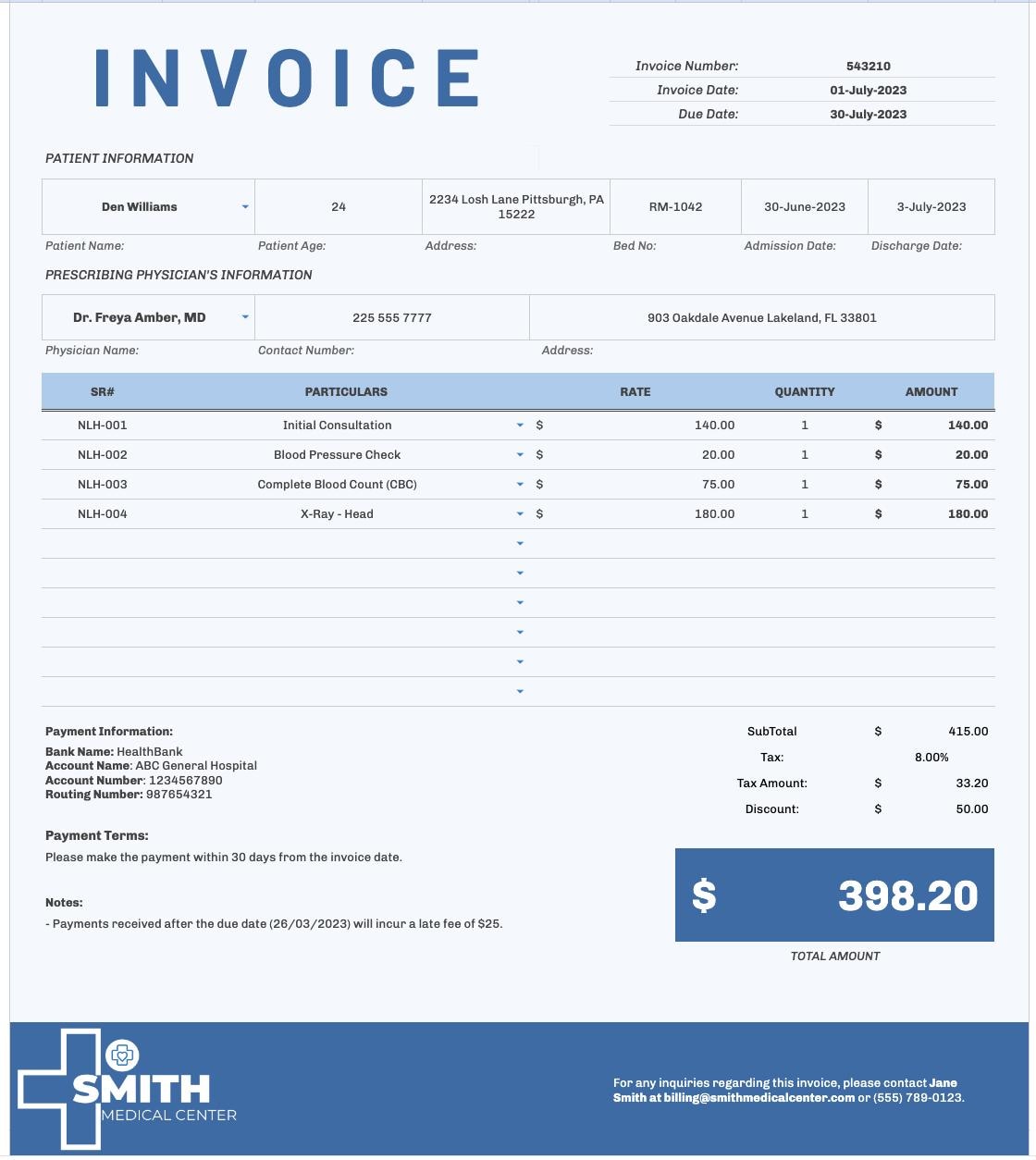 Novant Health Invoice Example Hospital Invoice Google Sheets Medical Billing Invoice Patient Billing ...