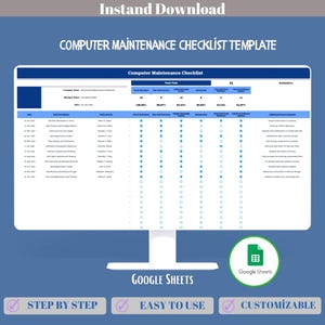 Checkliste für die Computerwartung Google Sheets-Vorlage für kleine Unternehmen, IT-Pflege, Systeminstandhaltung, Hardwareprüfungen und vorbeugende Wartung