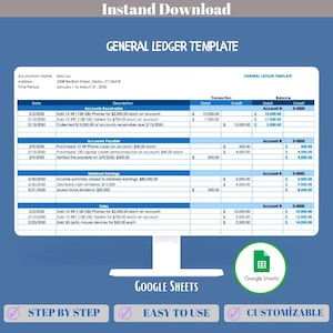 Modello di libro mastro generale Fogli Google Registro contabile per piccole imprese Registro spese entrate Monitoraggio finanziario Foglio di gestione del libro mastro