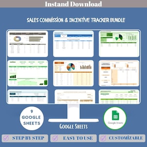 Sales Commission And Incentive Tracker Bundle Google Sheets System For Small Business Bonus Management, Payout Analysis, Performance Control