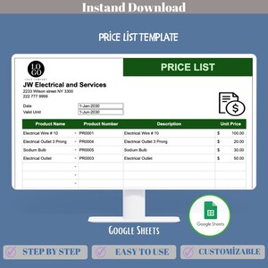 Price List Template Google Sheets,Editable Product Pricing Sheet,Service Rate Card, Small Business Price Table,Item Cost Tracker Spreadsheet