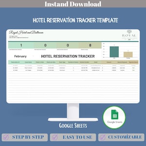 Szablon śledzenia rezerwacji hotelowych, Arkusze Google Organizer rezerwacji dla informacji o gościach, status pokoju, zameldowanie, wymeldowanie, zapisy płatności