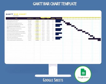 Plantilla de diagrama de barras de Gantt para Hojas de cálculo de Google para la planificación del cronograma del proyecto, la programación de tareas y el seguimiento visual de la gestión del proyecto.
