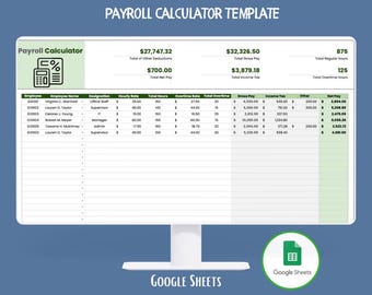 Payroll Calculator Google Sheets Template For Salary Calculation, Tax Deductions, Overtime Pay And Employee Payroll Management