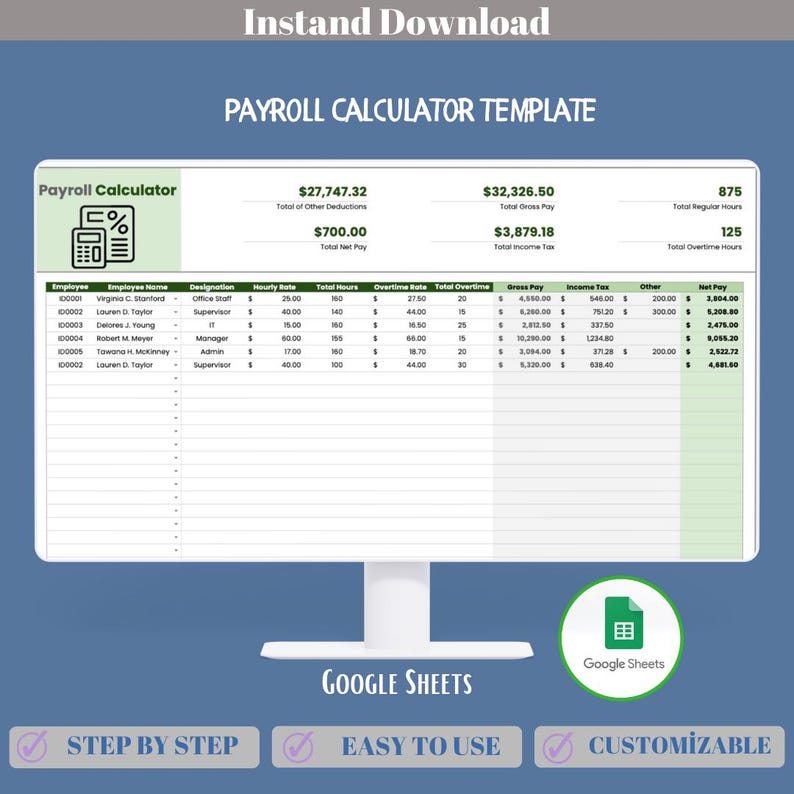 Payroll Calculator Google Sheets Template for Employee Salary, Tax ...