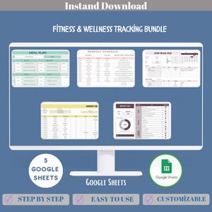Fitness & Wellness Tracking Bundle Google Sheets | Workout Log, Meal Planner, Habit Tracker, Weight Loss Progress, Health Dashboard