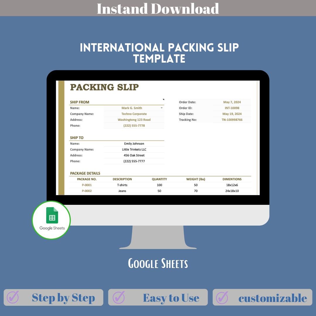 International Packing Slip Template, Digital Download, Editable Excel ...