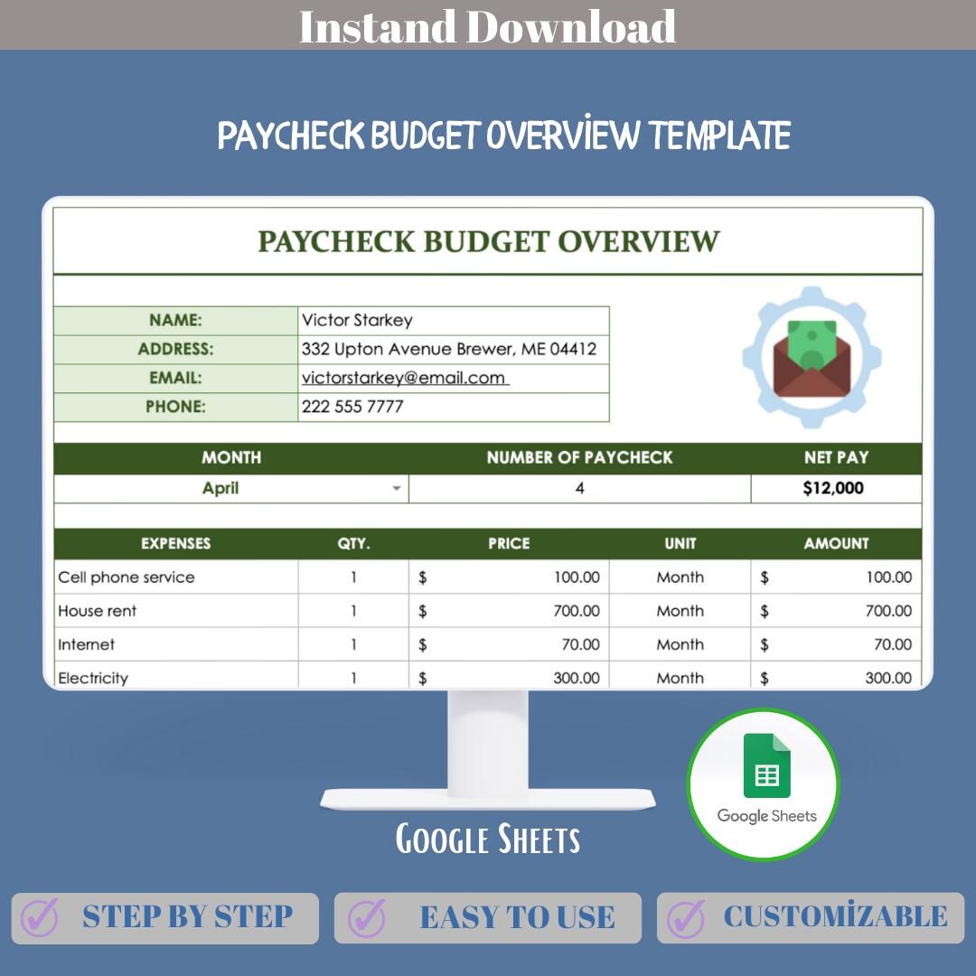 Paycheck Budget Overview Template Google Sheets,editable Income ...