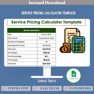 Service Pricing Calculator Google Sheets Template For Small Business Cost Breakdown,Profit Margin Control,Rate Planning And Pricing Strategy