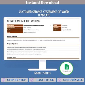 Customer Service Statement Of Work Google Sheets SOW Template Service Agreement Scope Document Project Terms Template