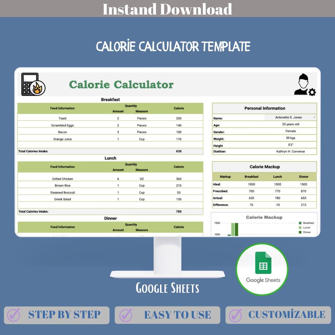 Calorie Calculator Template Google Sheets, Daily Caloric Intake Tracker ...
