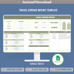 Modèle de note de frais de voyage, feuilles Google, budget de voyage modifiable, outil de suivi des voyages d'affaires, feuille de résumé des dépenses de voyage quotidiennes