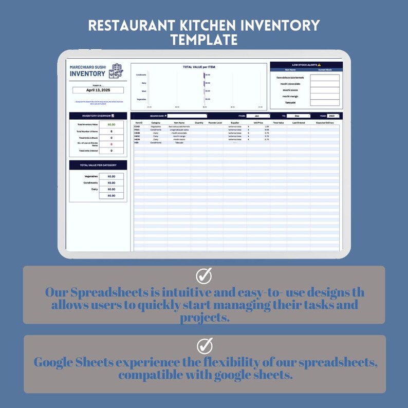 restaurant kitchen inventory template, digital... Restaurant Kitchen Inventory Template: Food Stock Tracker for Google ...