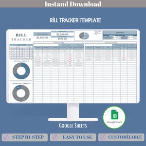 Bill Tracker Template Google Sheets, Editable Payment Log Sheet, Monthly Expense Monitor, Utility and Subscription Due Date Planner