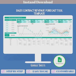 Tool voor inkomstenprognose verkoopcontract Google Spreadsheets Inkomstentracker Dashboard Verkoopprognose Sjabloon contractbetalingsprognose