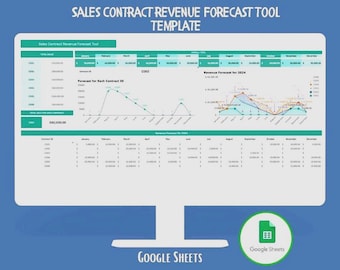 Tool voor inkomstenprognose verkoopcontract Google Spreadsheets Inkomstentracker Dashboard Verkoopprognose Sjabloon contractbetalingsprognose