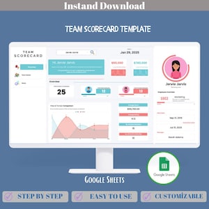 Modelo de Scorecard de Equipe, Download Digital, Planilhas Google Editáveis, Acompanhamento de Desempenho, Métricas de KPI, Gestão de Negócios e Projetos